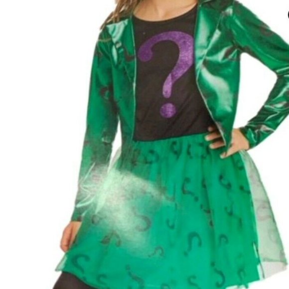 Batman The Riddler Girls Halloween Costume Villain Size M L Green Dress New - Picture 3 of 5